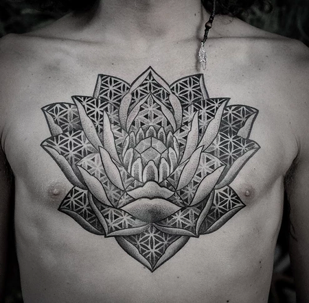 Tattoos - blackwork dotwork lotus - 129695